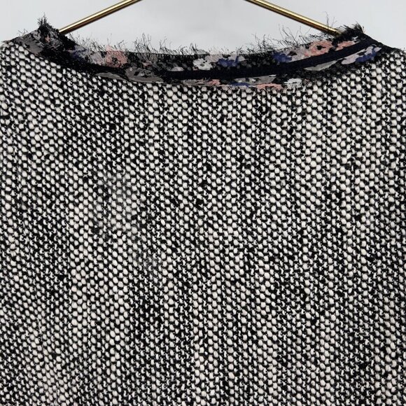 BCBGeneration Tweed Knit Sleeve Jacket Blazer S Black White Floral Trim - Picture 5 of 10